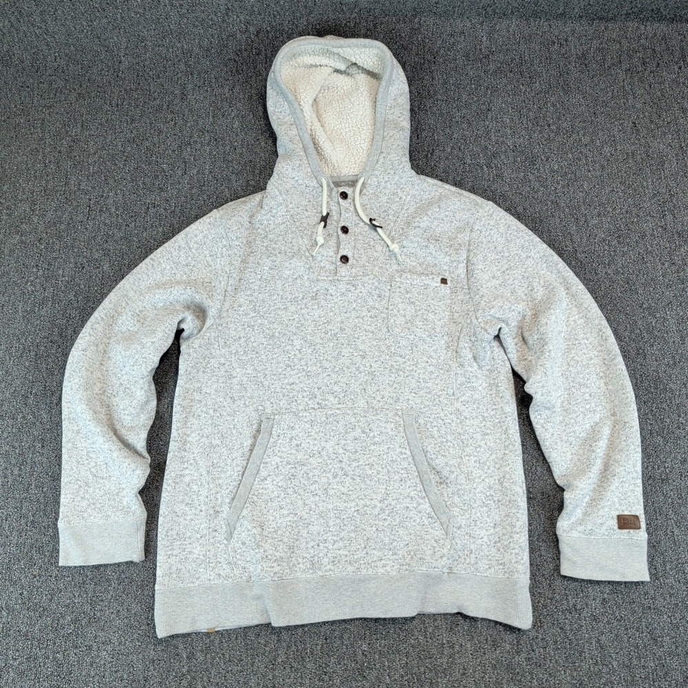 Billabong Sherpa Lined Henley Hoodie Mens XL Gray Marled Knit Pullover Sweater — photo 2